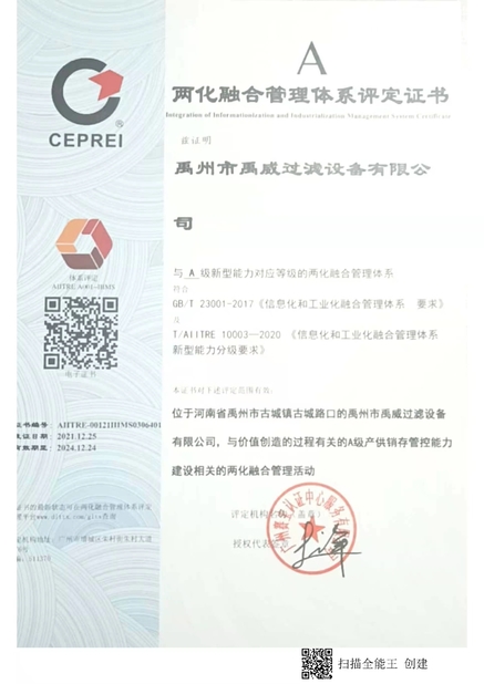 Chiny YuZhou YuWei Filter Equipment Co., Ltd. Certyfikaty